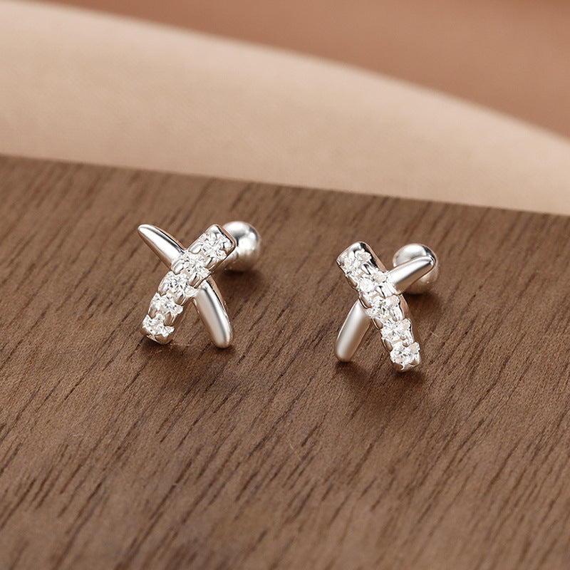 Wholesale S999 Sterling Silver Screw Pattern Simple Temperament Small Ear Bone Stud Earrings